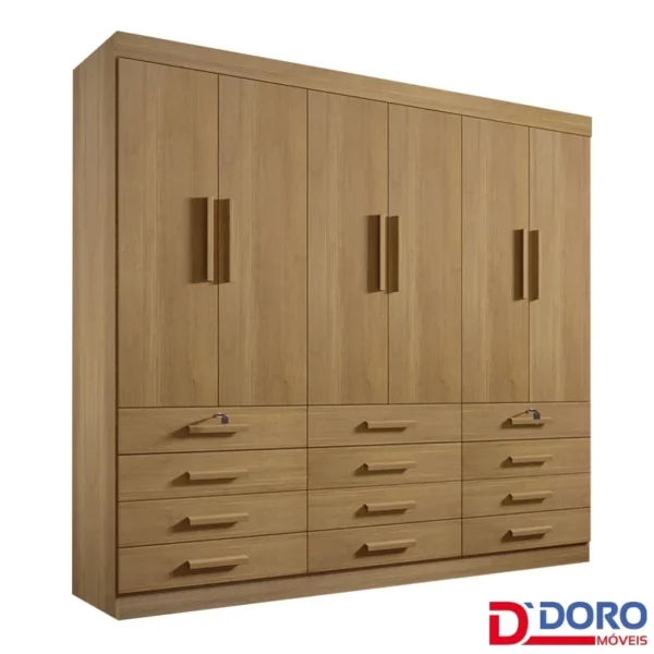 GUARDA ROUPA Casal Mônaco 6 Portas 12 Gavetas Cinamomo Larg. 2.40m D Doro