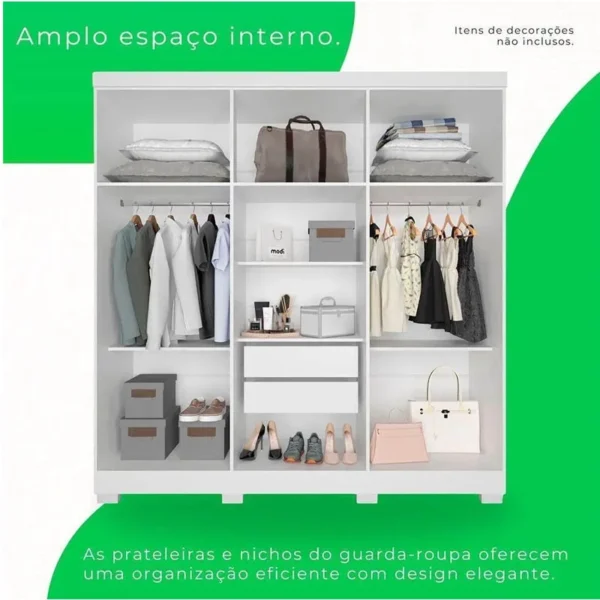 GUARDA ROUPA Recife Branco 6 Portas C/Pés Larg. 1.80m - Sallêto - Imagem 4