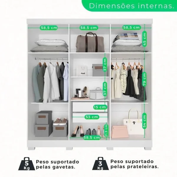 GUARDA ROUPA Recife Branco 6 Portas C/Pés Larg. 1.80m - Sallêto - Imagem 3