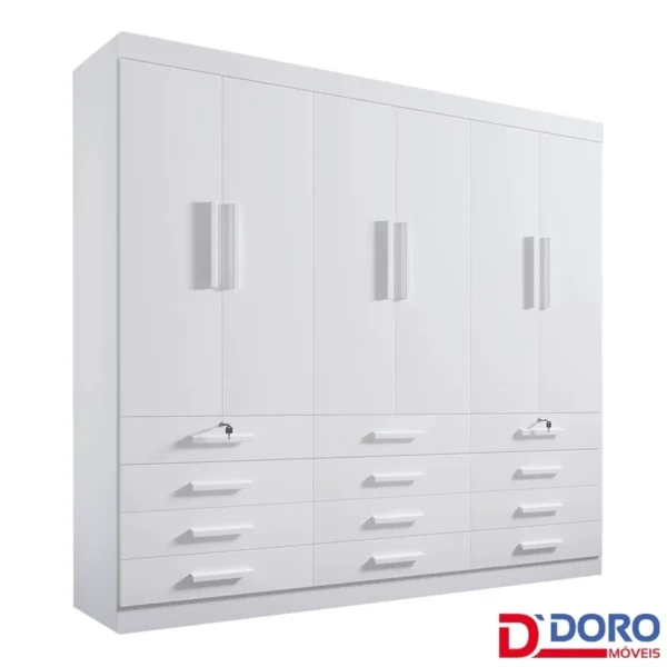 GUARDA ROUPA Casal Mônaco Branco 6 Portas 12 Gavetas Larg. 2.40m - D Doro
