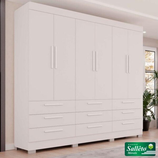 GUARDA ROUPA Dinamarca Branco 6 Portas 9 Gavetas C/pés Larg. 1.80m - Sallêto