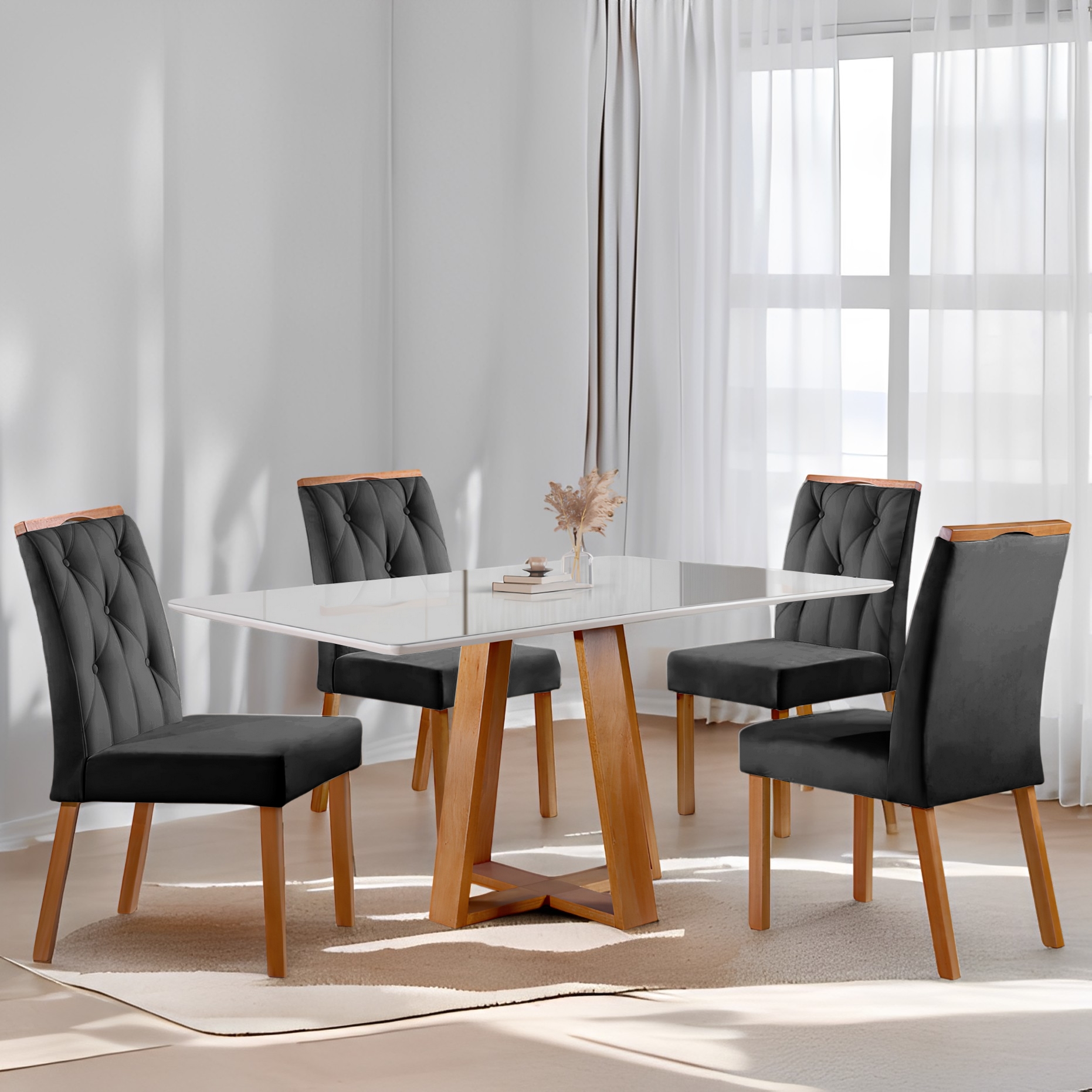 Mesa Ayres 120 Mel/Off White com 4 Cadeiras Yasmim