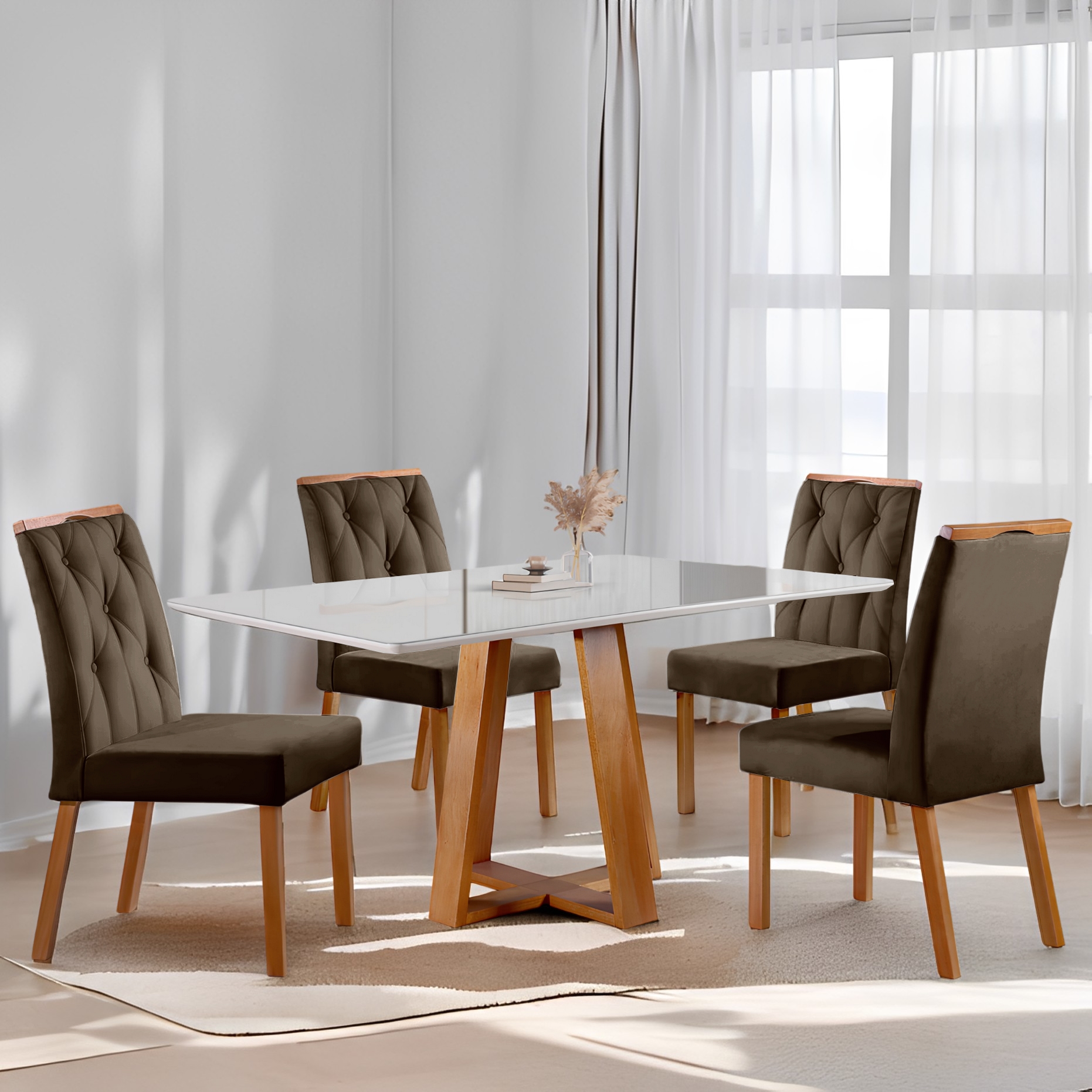 Mesa Ayres 120 Mel/Off White com 4 Cadeiras Yasmim