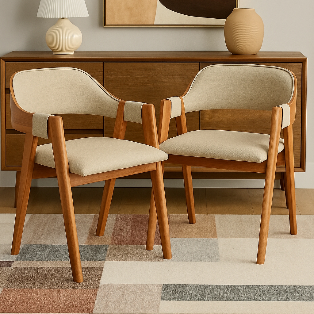 Kit 2 Cadeiras Pérola Mel Laminado/Linho Areia - W