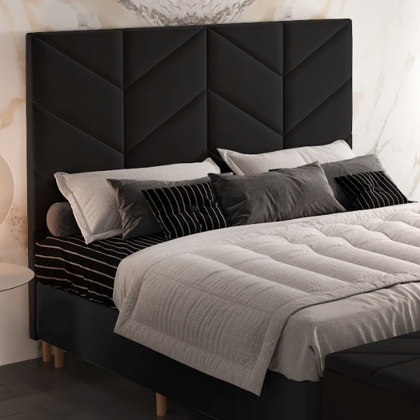 Cabeceira Queen Berlim Veludo Preto B013 - LARMÓVE