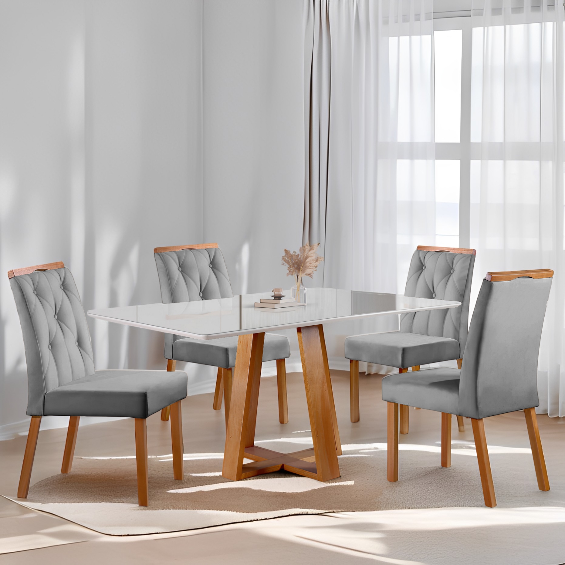 Mesa Ayres 120 Mel/Off White com 4 Cadeiras Yasmim